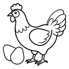 Chicken with eggs vintage by line illustration vector set
