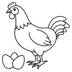 Chicken with eggs vintage by line illustration vector set
