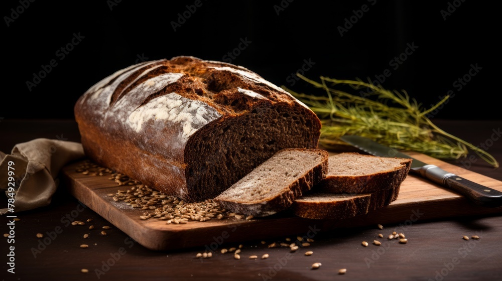 Poster Generative AI Rustic farmhouse bread, showcasing scoring patterns and flour-dusted surfaces for an authentic look
