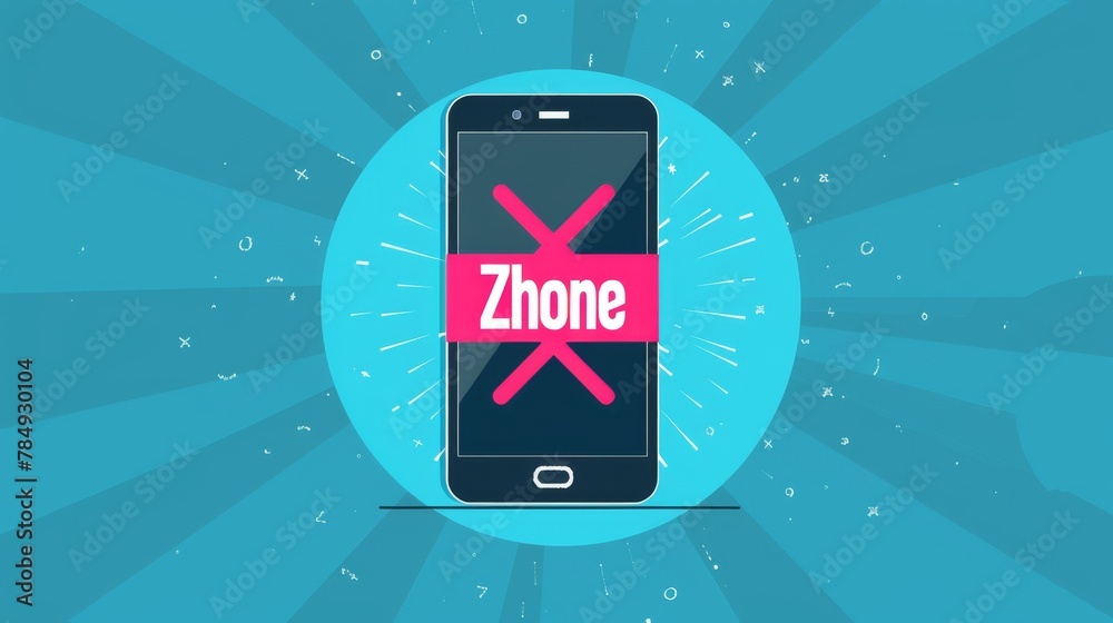 Poster a phone with the word zone on it. the image has a bright blue background