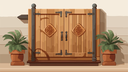 Wooden traditional security door lock and ventilato