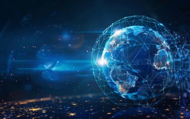 Obraz premium Communication technology for internet business. Global world network and telecommunication on earth cryptocurrency and blockchain and IoT