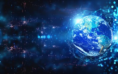Fototapeta premium Communication technology for internet business. Global world network and telecommunication on earth cryptocurrency and blockchain and IoT