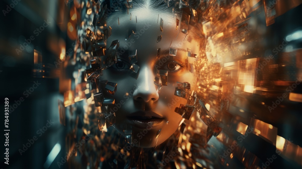 Poster Generative AI Digitally altered photographs creating an abstract collage-style background.