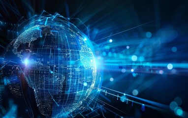 Obraz premium Communication technology for internet business. Global world network and telecommunication on earth cryptocurrency and blockchain and IoT
