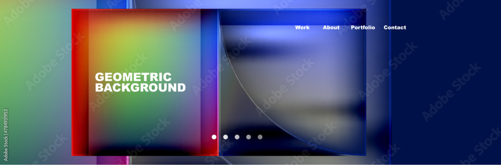 Poster a rectangular geometric background featuring a rainbow of colors, including violet and electric blue