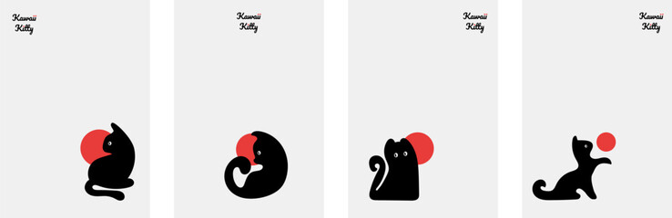 Kawaii Cats vector illustration  Smiling Kitty, cute and round-faced cat