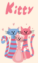 Kawaii Cats vector illustration  Smiling Kitty, cute and round-faced cat