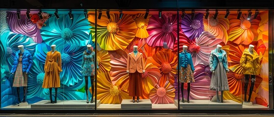 Fashionable window display, colors and imagination blending seamlessly  ,ultra HD,clean sharp,high resulution - obrazy, fototapety, plakaty