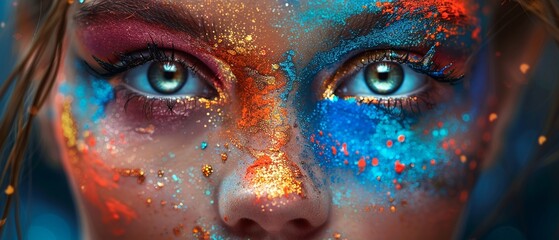 Person with imaginative makeup, colors and fashion in 3D splendor  ,ultra HD,clean sharp,high resulution