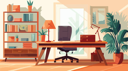 Workplace wood furniture and good decoration vector