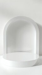 Beautiful round palstic empty podium with space for a product, white background