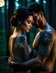 Paranormal style romance of couple in the woods