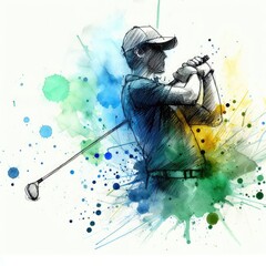 Golf player in watercolor illustration with Generative AI.