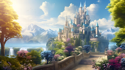Castle Chronicles A Magical Fairy Tale royalty fantasy stronghold under the blue sky background
