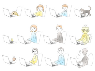 パソコンに向かう人と愉快な仲間