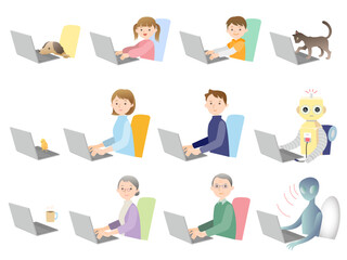 パソコンに向かう人と愉快な仲間