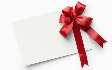 close up of a note card with ribbon bow on white background