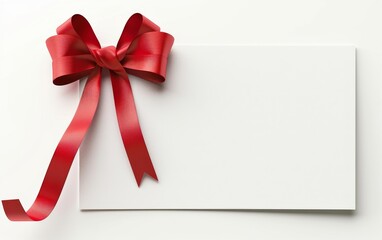 close up of a note card with ribbon bow on white background