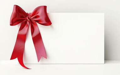 close up of a note card with ribbon bow on white background