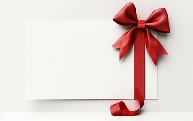 close up of a note card with ribbon bow on white background