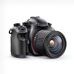 Fototapeta premium 3D camera icon, digital SLR, realistic, detailed lens, isolated on white background