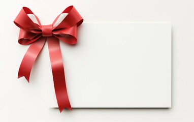close up of a note card with ribbon bow on white background