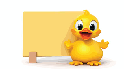 Yellow duck toys with blank sign board over white background
