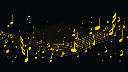 Yellow flowing music notes on black background vector - obrazy, fototapety, plakaty
