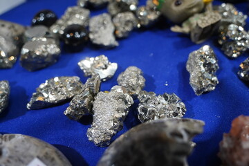 A scattering of natural pyrite stones.