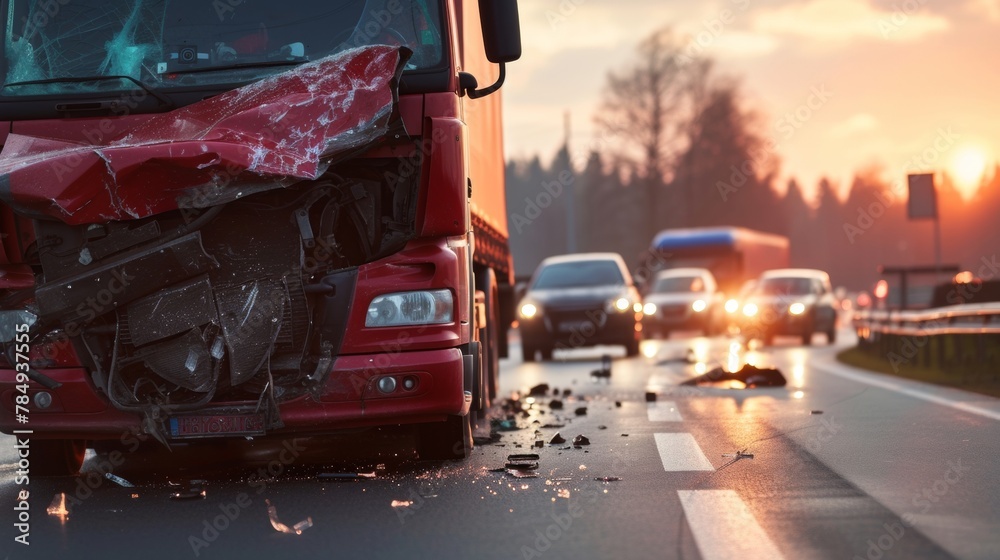 Wall mural Traffic accident truck crash on the road - Wall murals