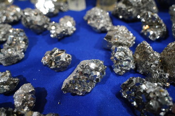 A scattering of natural pyrite stones.