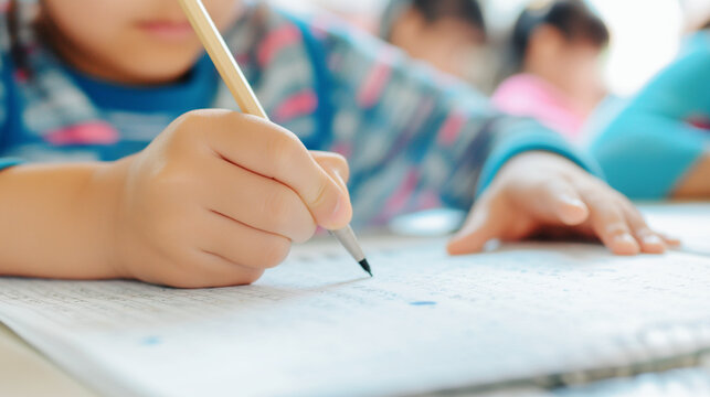 学校で真剣に勉強する女の子 Girl studying seriously in school