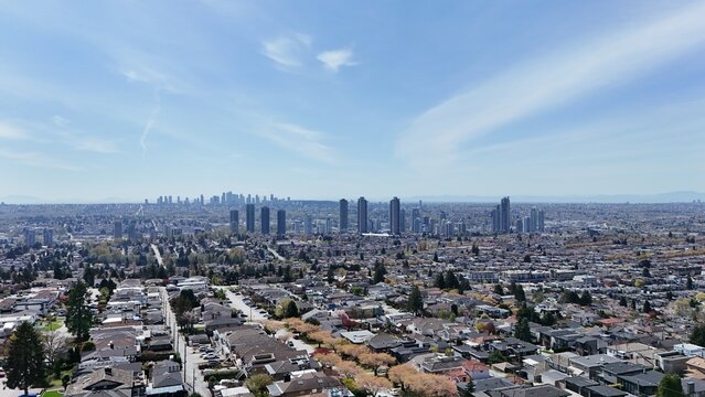 Skyline of Burnaby in the Lower Mainland during a spring season in British Columbia, Canada