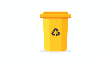 Yellow litter waste bin icon in flat circle isolated