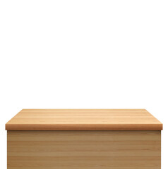Empty wooden table. Front view. Isolated on a white background
