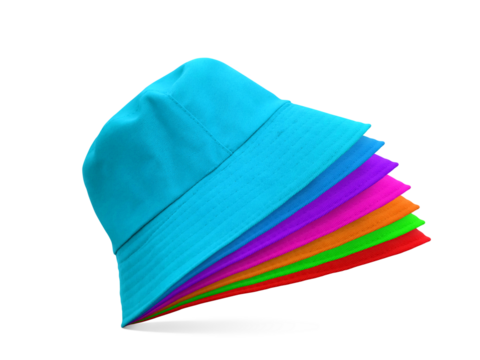 Multi-colored bucket hats PNG transparent.