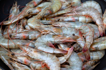 View of the shrimps on the pot