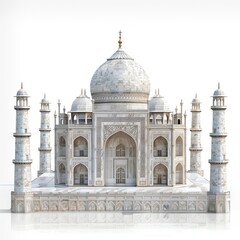 Fototapeta na wymiar 3D Taj Mahal icon, white marble details, realistic, isolated on white background