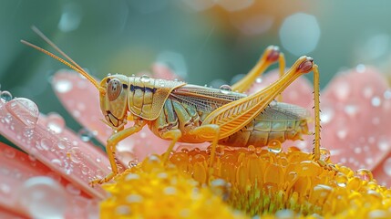 Grasshopper Demonstrating Elegant Balance on a Delicate Flower Petal.