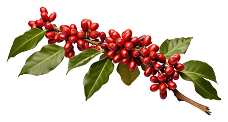 PNG  Red coffee beans and ripe berries branch cherry plant - obrazy, fototapety, plakaty