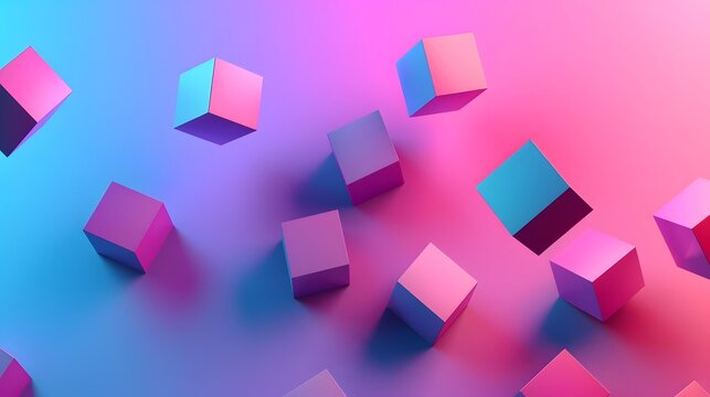 Abstract Floating Cubes on Gradient Background