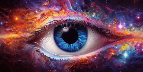 A girl's multicolored eye, generative AI