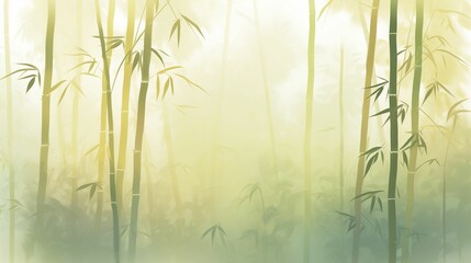 Zen Bamboo Grove, Misty Light, Serene Forest Scene with Copy Space