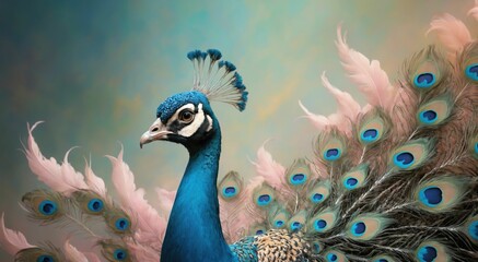 Fantasy Illustration of a wild Peafowl. Digital art style wallpa