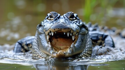 Alligator Bellowing Loudly During Mating Season, Asserting Its Dominance in the Swamp.