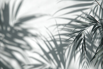 Abstract palm leaf shadows on white background with Copy Space