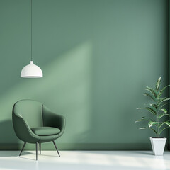 a green chair in a minimal green room