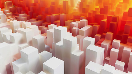 White cube maze against a gradient of desert reds and oranges, a mirage-like 3D effect.