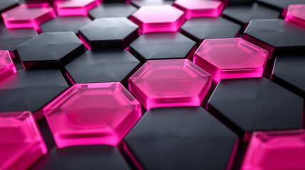 Obraz na płótnie Canvas Striking black and pink hexagons, youthful tech appeal.